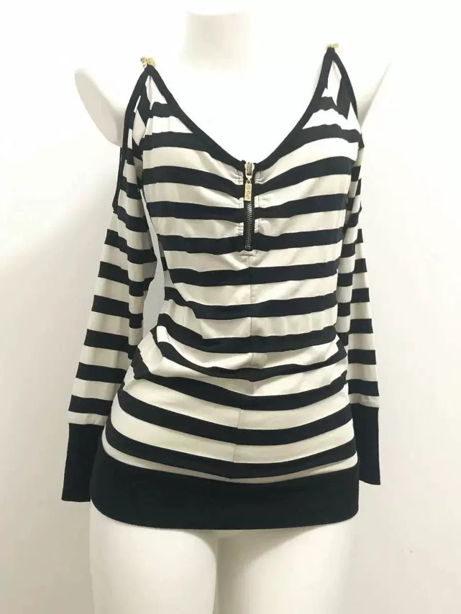 Striped Punk Y2K E-girl Retro Vintage Open-Back V-neck Long Sleeve Top