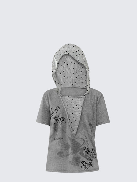 Light Asian Punk Dot Faux Two-Piece Hoodie