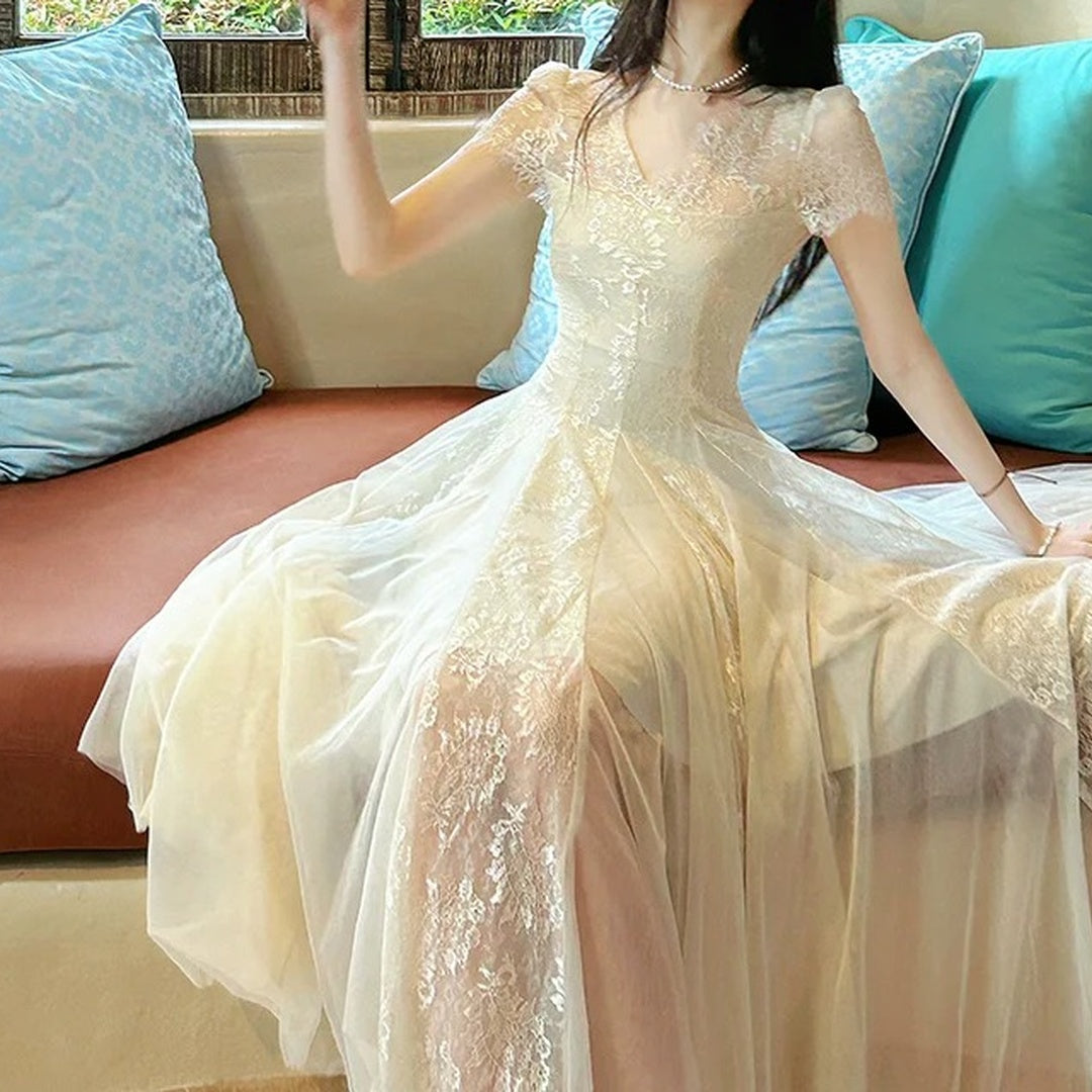 French Lace Tulle Gown Dress – Resort Elegant Long Dress