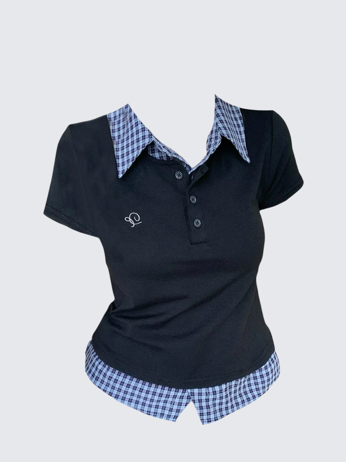 Spicy Girl Fake Layer Plaid Polo T-Shirt