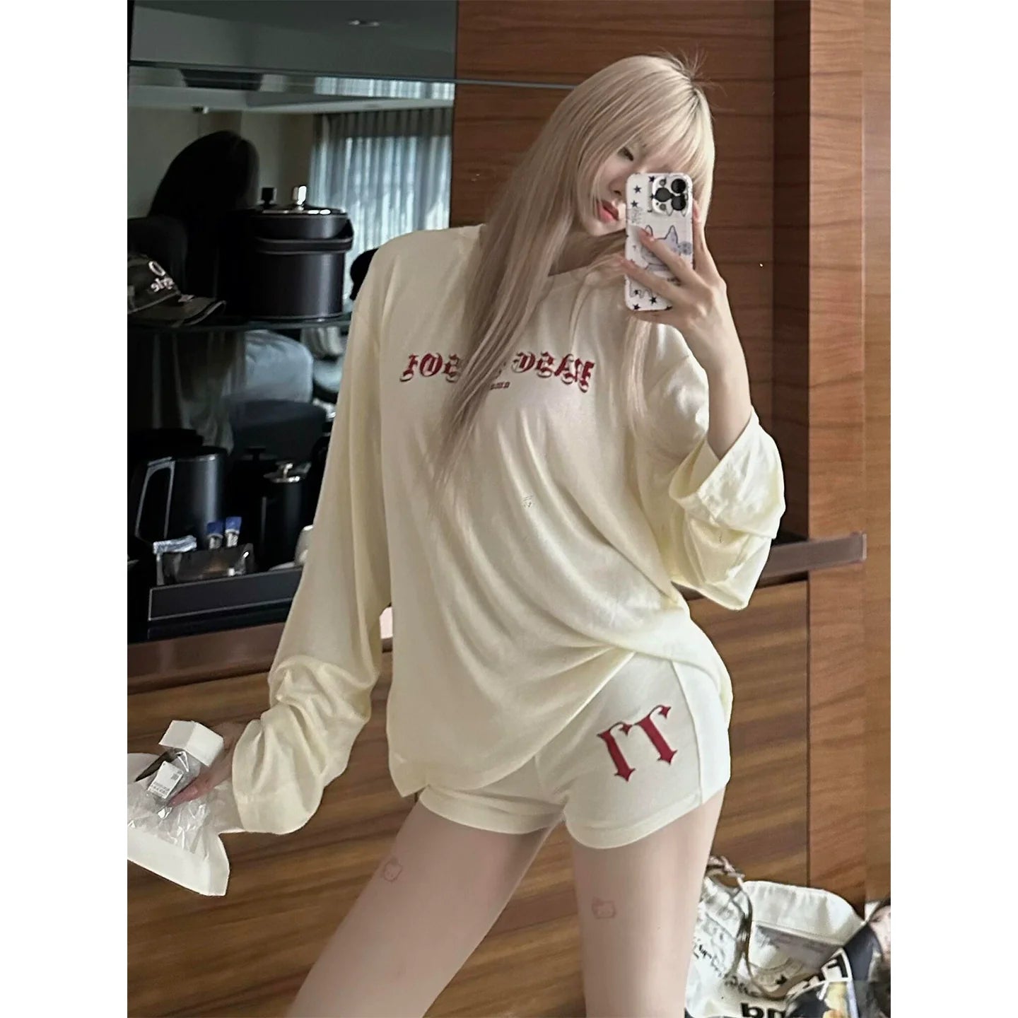 American Vintage White Long Sleeve Tee Autumn Cozy Loose Base Layer Top