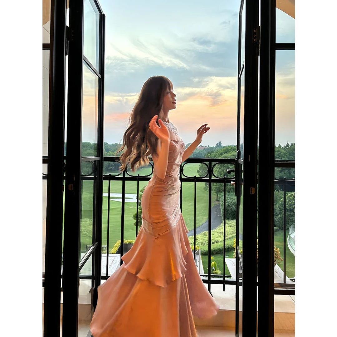 French Ruffle Spaghetti Strap Birthday Gown Dress