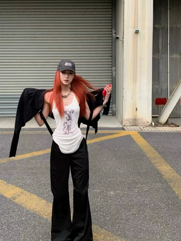 White Mesh Fake Two-Piece Dog Print Y2K Tank Top