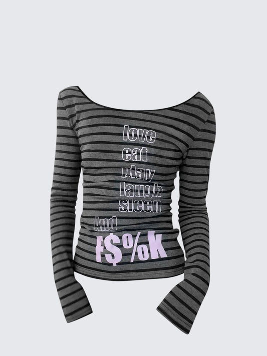 Stripe Letter Long Sleeve Tee