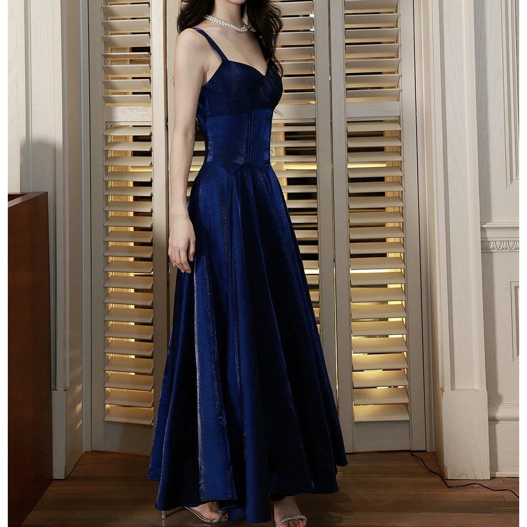 French Blue Spaghetti Strap Waist Gown Dress – Adult Party Dress