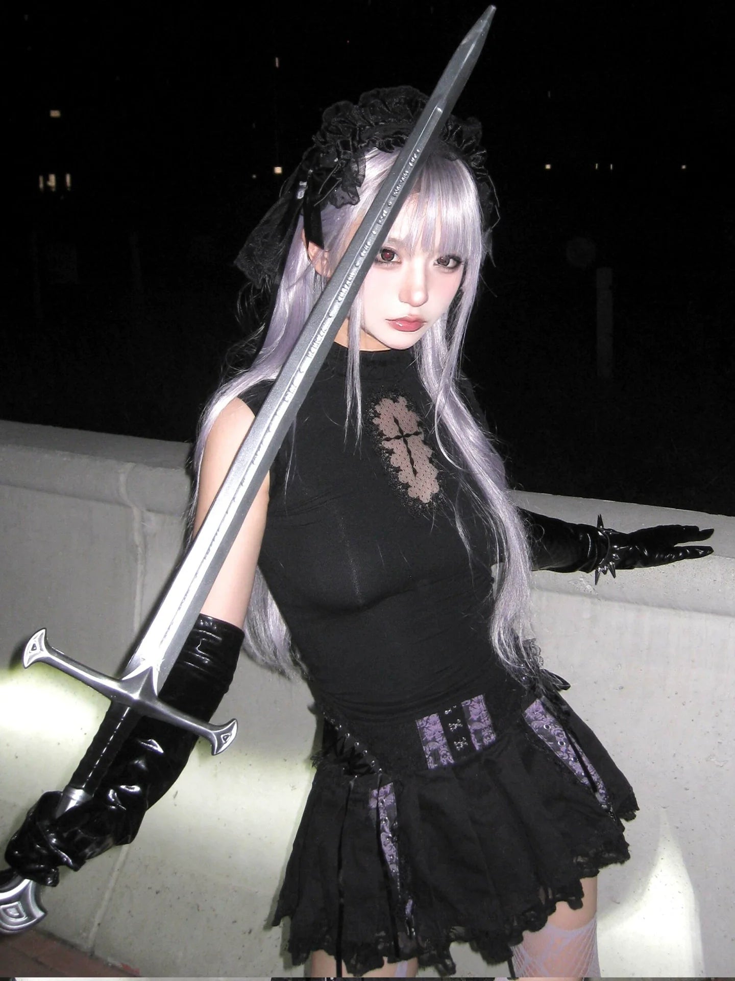 Gothic Sleeveless Tank Cross Hollow-Out Fitted Y2K Top