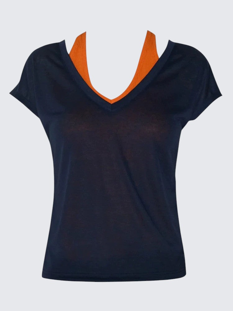 American Navy V-Neck Two-Piece Set