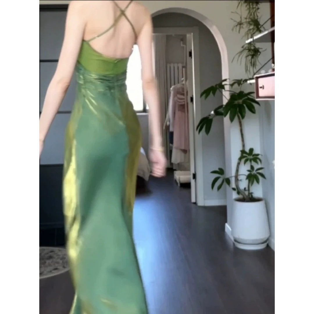 Green Slender Design Gown Dress