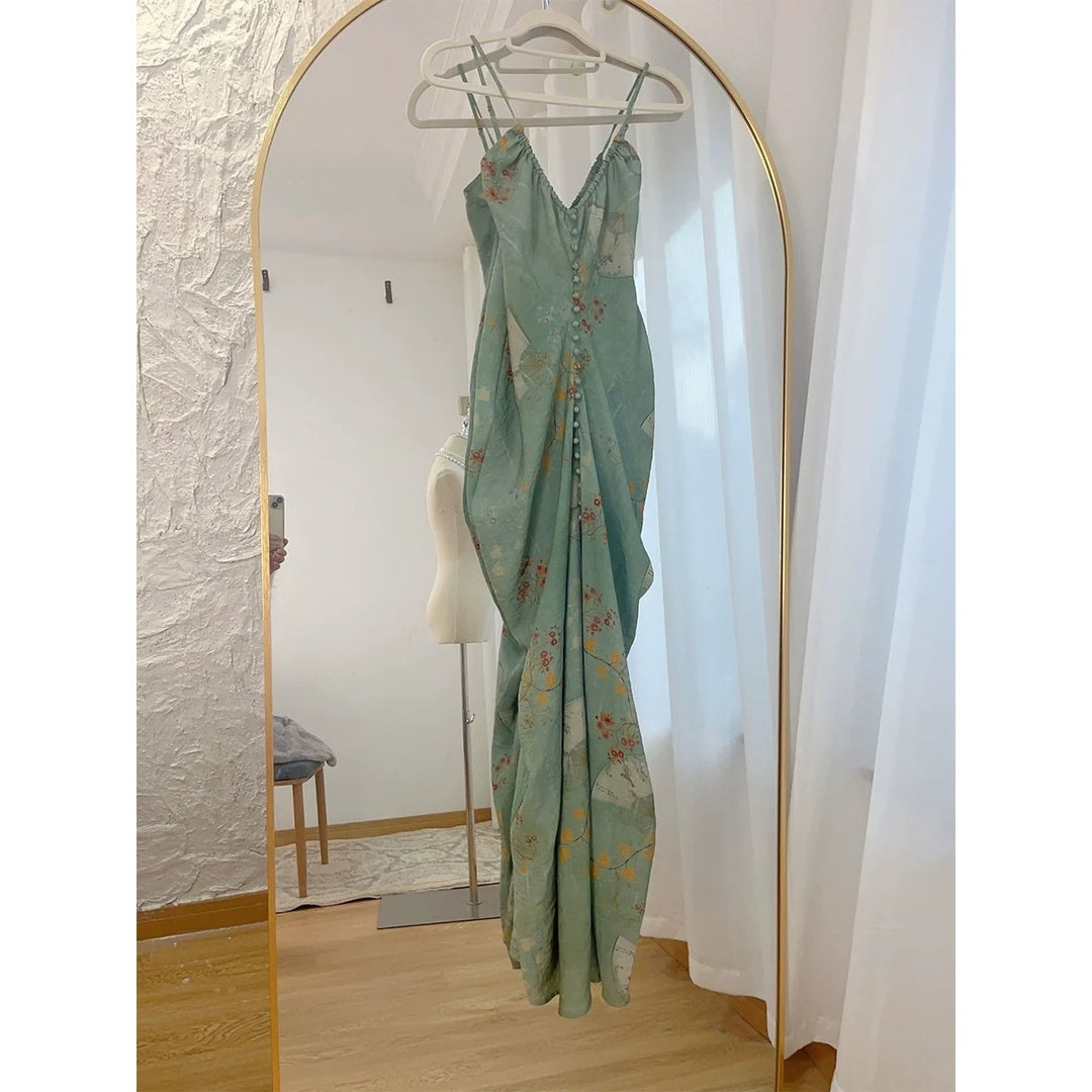 Chinese Ink Wash Halter Gown Dress