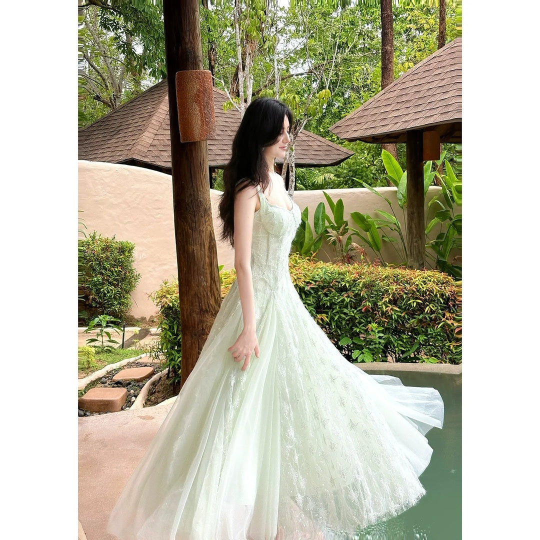 Green Sequin Tulle Gown Prom Dress