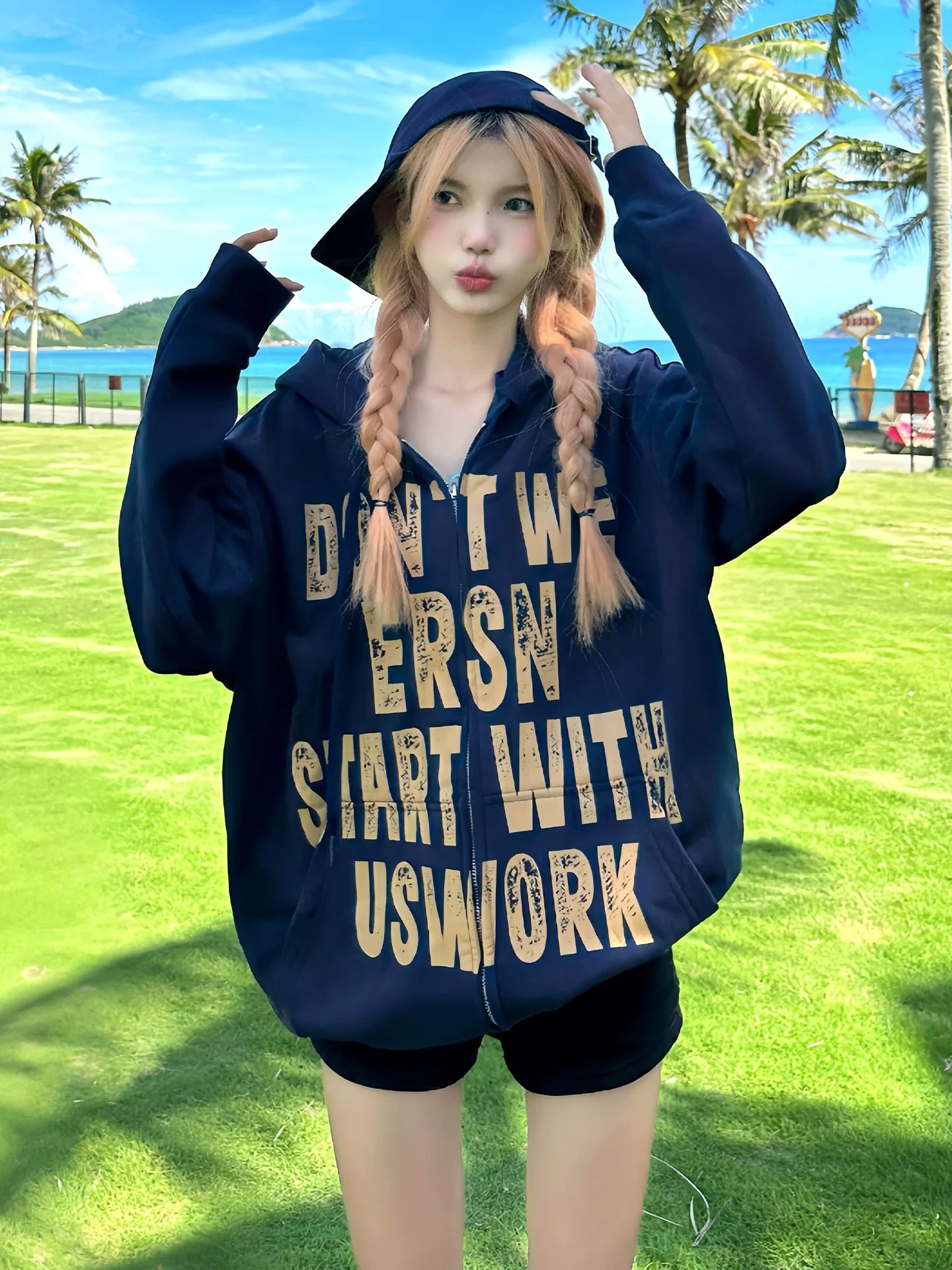 American Doberman Hoodie Autumn-Winter Zip-Up Pullover Heavyweight Letter Print Top