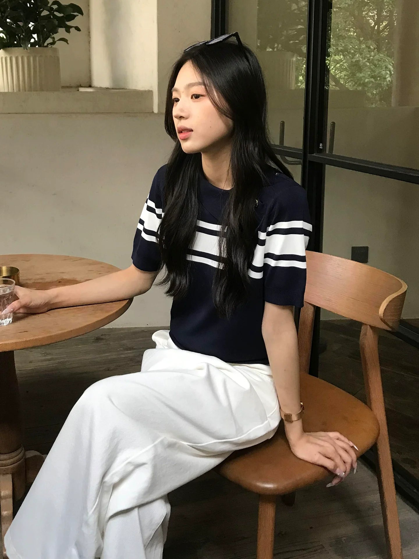 Old Money Navy Polo Knit Top Slim Fit Short Sleeve Structured Shoulder Preppy Shirt