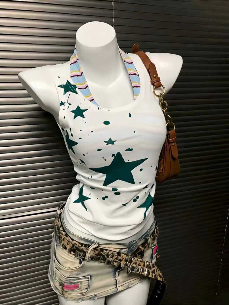 Star Halter Top Two-Piece Set Y2K Two Pieces Sets