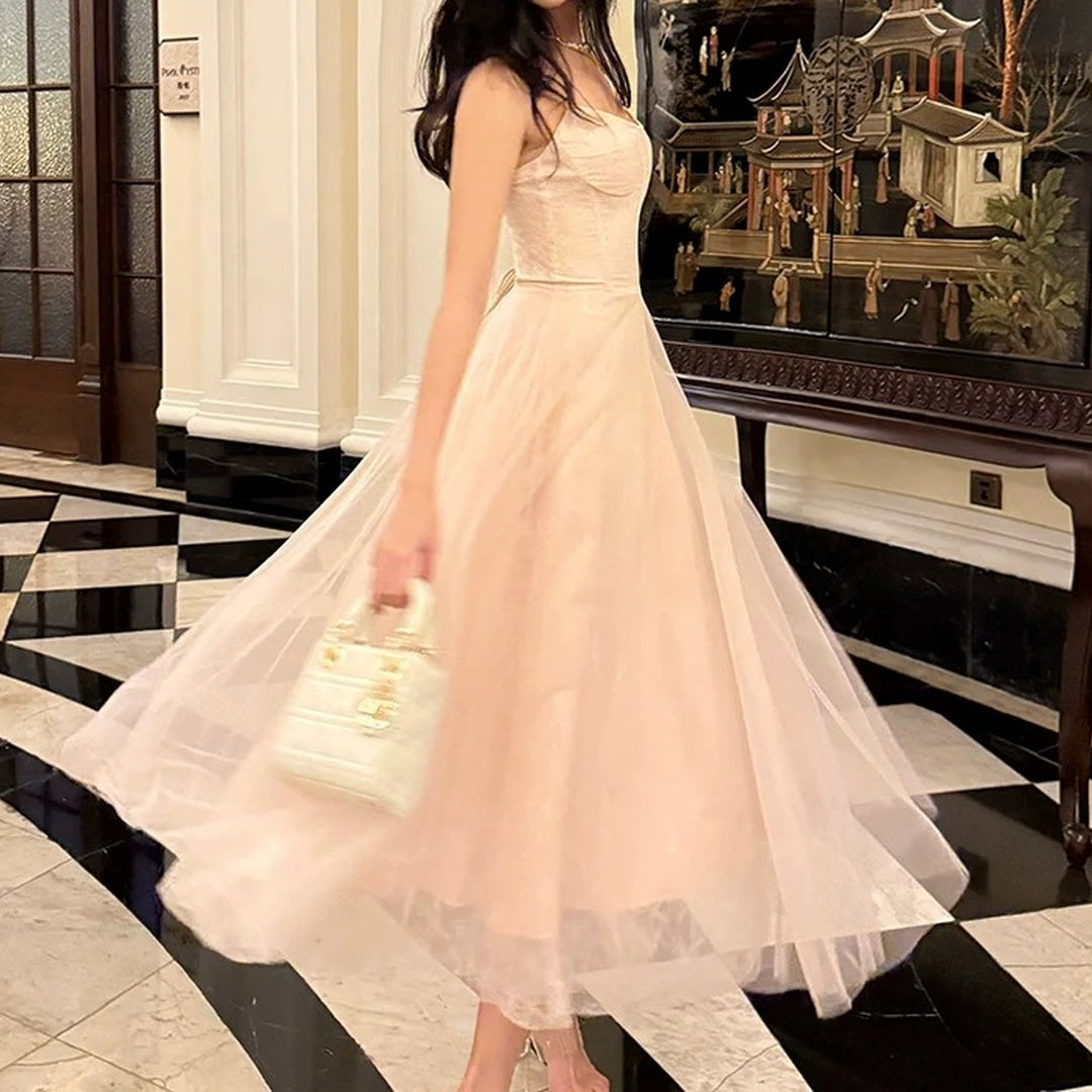 Sequin Lace Mermaid Spaghetti Strap Pink Gown Dress