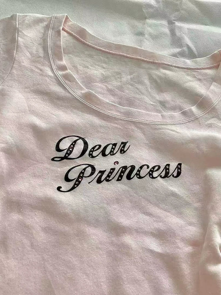 Pink Subculture Y2K E-girl Abi American Retro Vintage Letter Print Short Sleeve Top