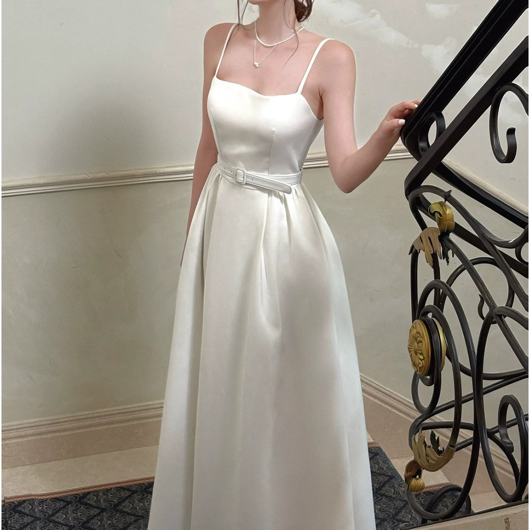 White Strappy Sleeveless Gown Prom Dress