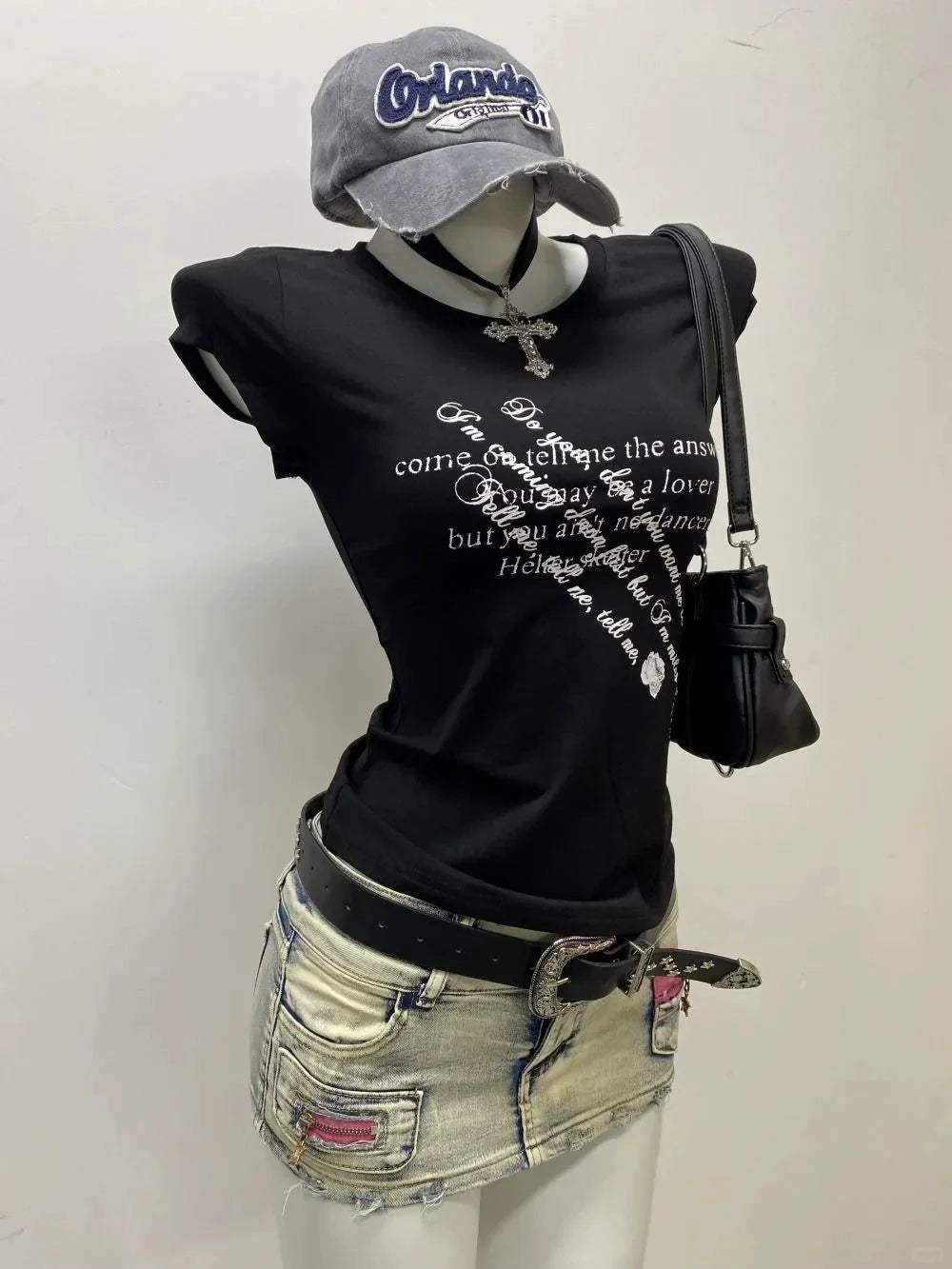 Black American Vintage Letter Print Y2K T-Shirt