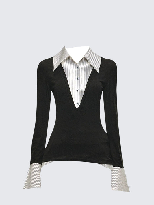 Layered Colorblock V-Neck Shirt