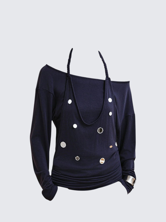 Halter Layered Long Sleeve Top