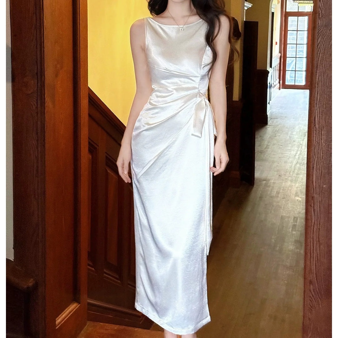 French Satin Spaghetti Strap Mermaid Gown Dress – Slim Fit Evening Dress