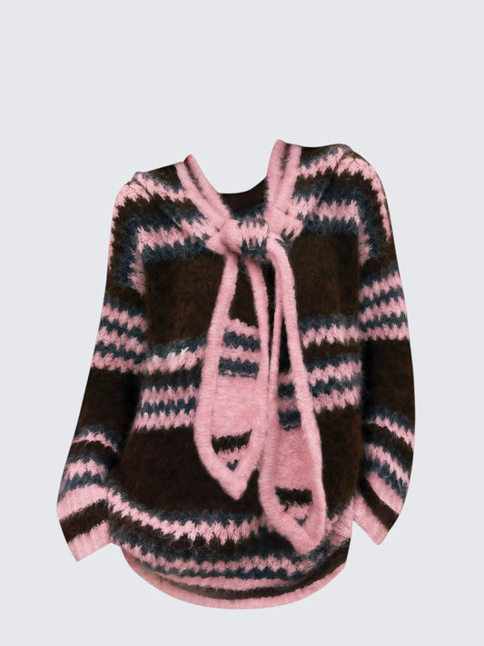 Layered Hooded Knit Sweater