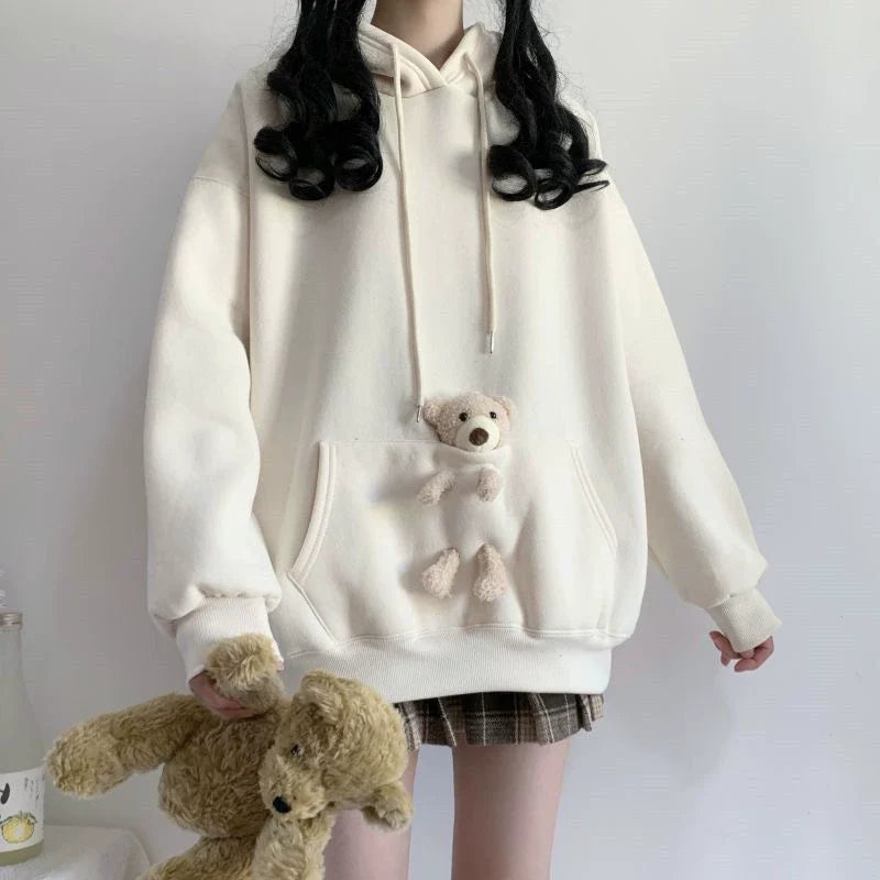 Black Y2K Japanese Anime Cute Bear Hoodie