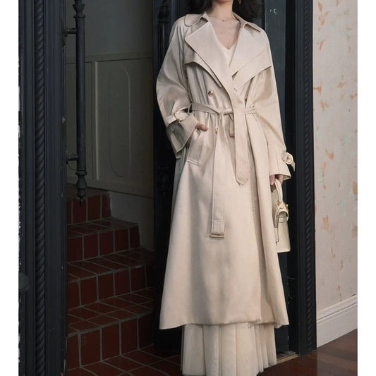 New Korean Double Breasted Long Trench Coat