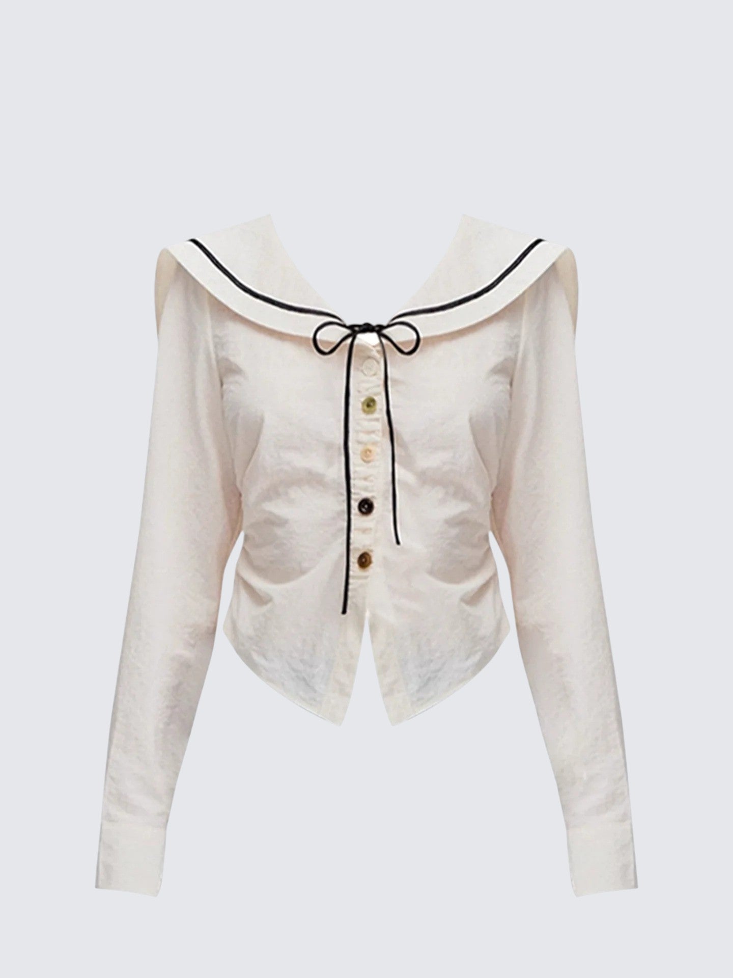 Navy Collar Asymmetrical Long Sleeve Shirt