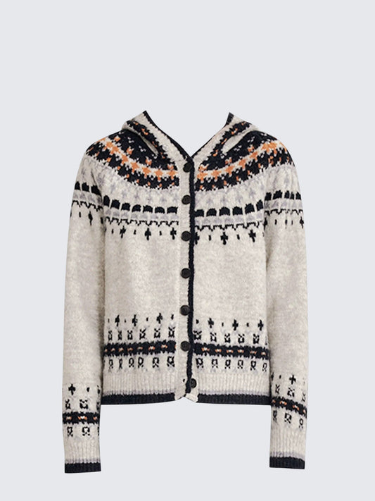 Gray Fair Isle Hooded Cardigan