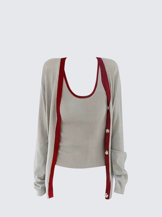 Vintage Colorblock Knit Cardigan Set