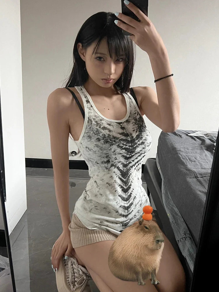 Y2K Subculture Corset Tank Top Fishbone Stitch Slim Fit Visual Kei Cami