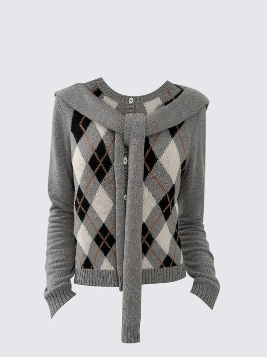 Gray Diamond Shoulder Cardigan Women