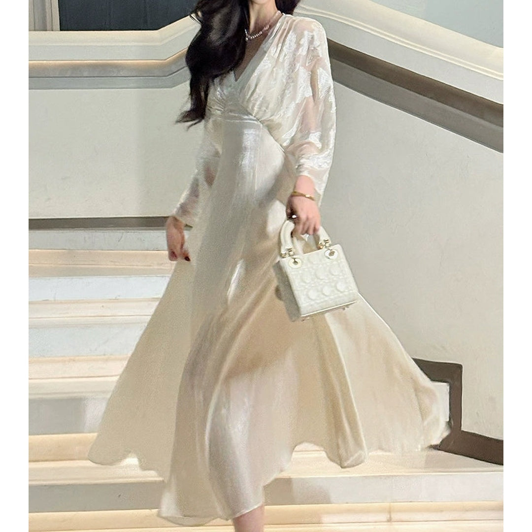 French Chiffon Floral Resort Gown Dress