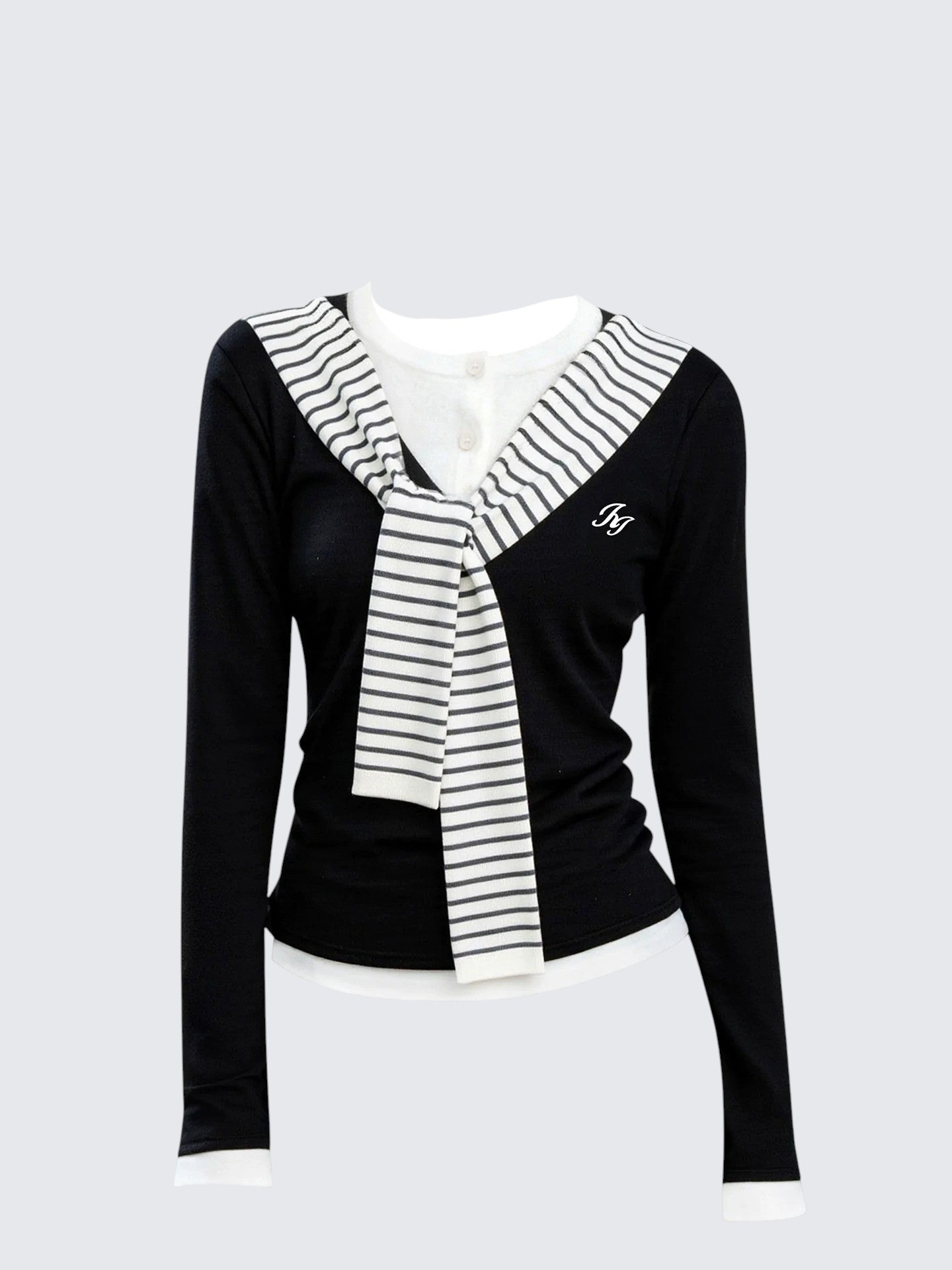 Black & White Striped Layered Knit Top