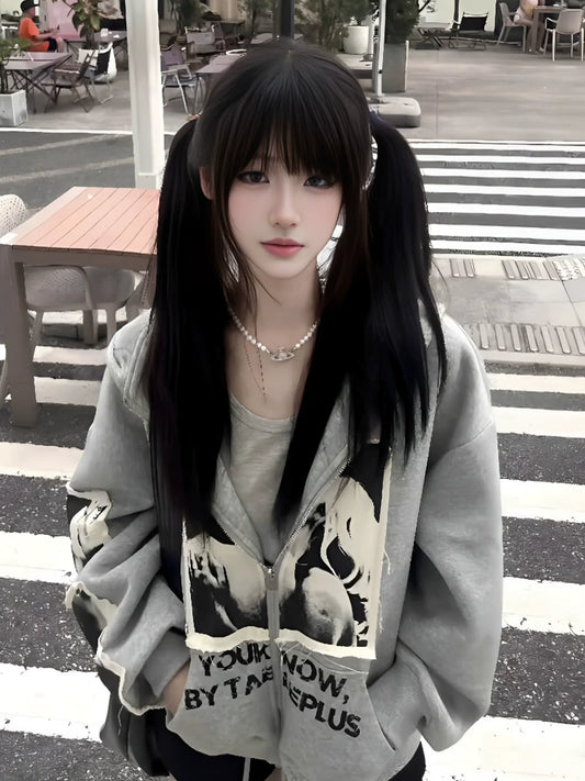 High Street Patch Embroidered Zip Up Hoodie Heavyweight Streetwear Top