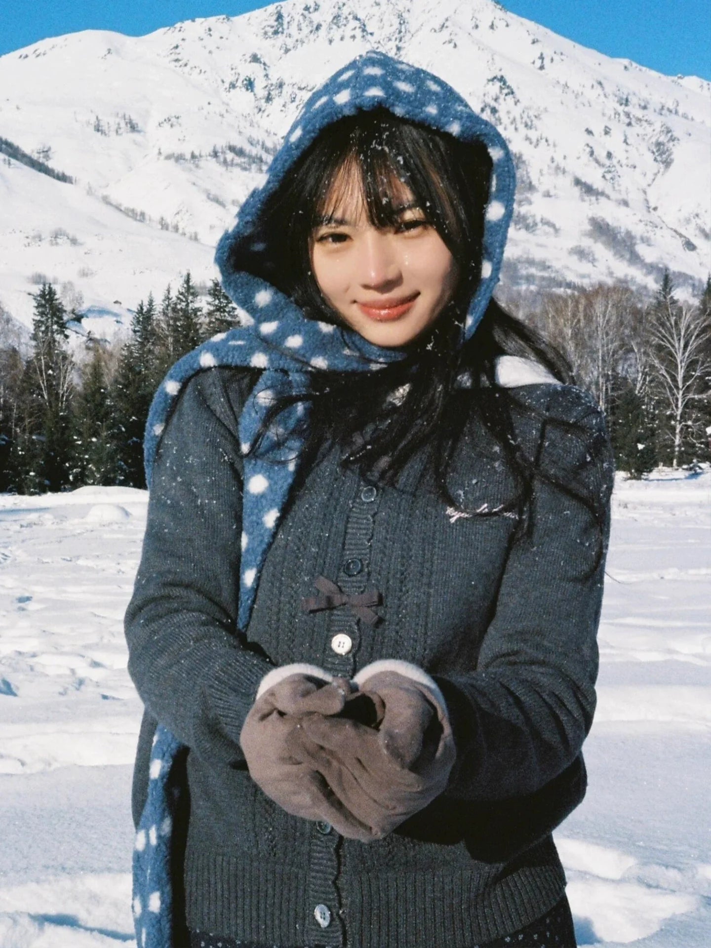 Korean Lazy Gray Knit Cardigan Autumn-Winter Vintage Open Front Sweater with Bow Detail