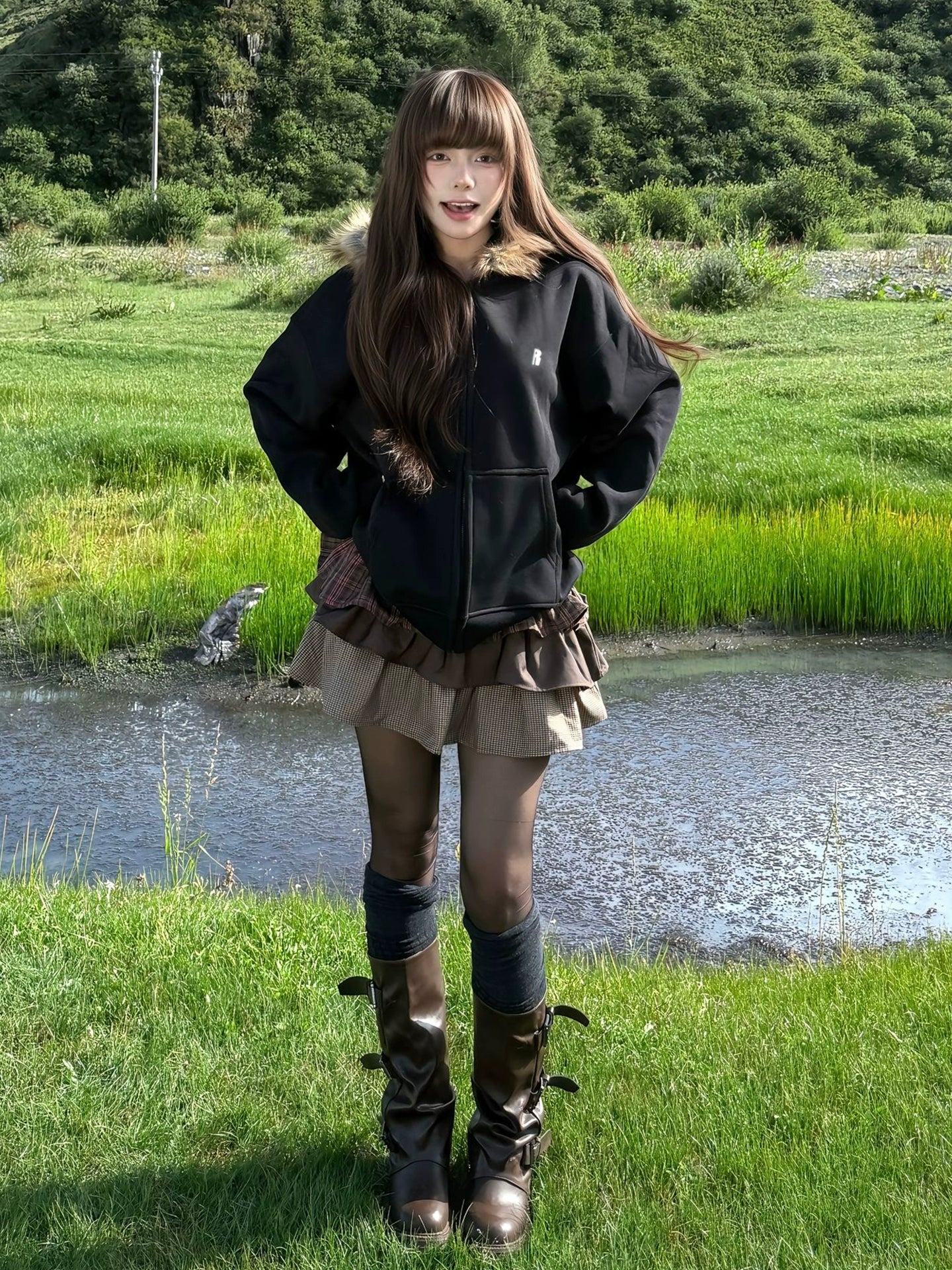 American Vintage Fur Hoodie Jacket Autumn-Winter Warm Zip-Up Sweatshirt Loose Fit