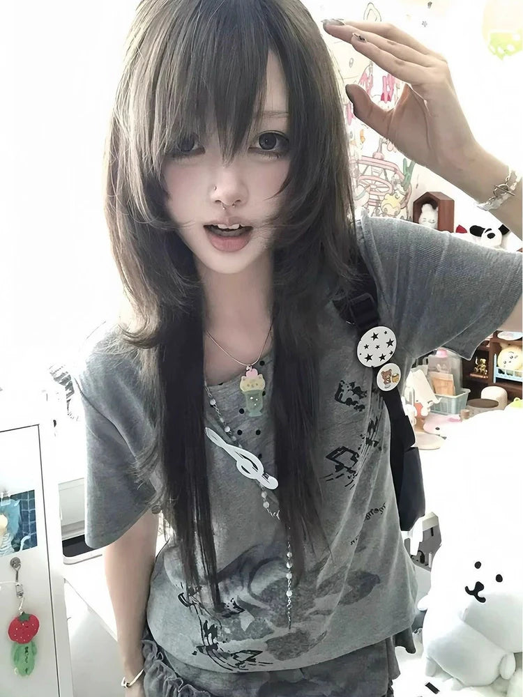 Gray Hooded Y2K T-Shirt