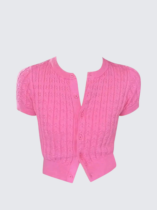 Dopamine Rose Red Short T-Shirt & Cardigan