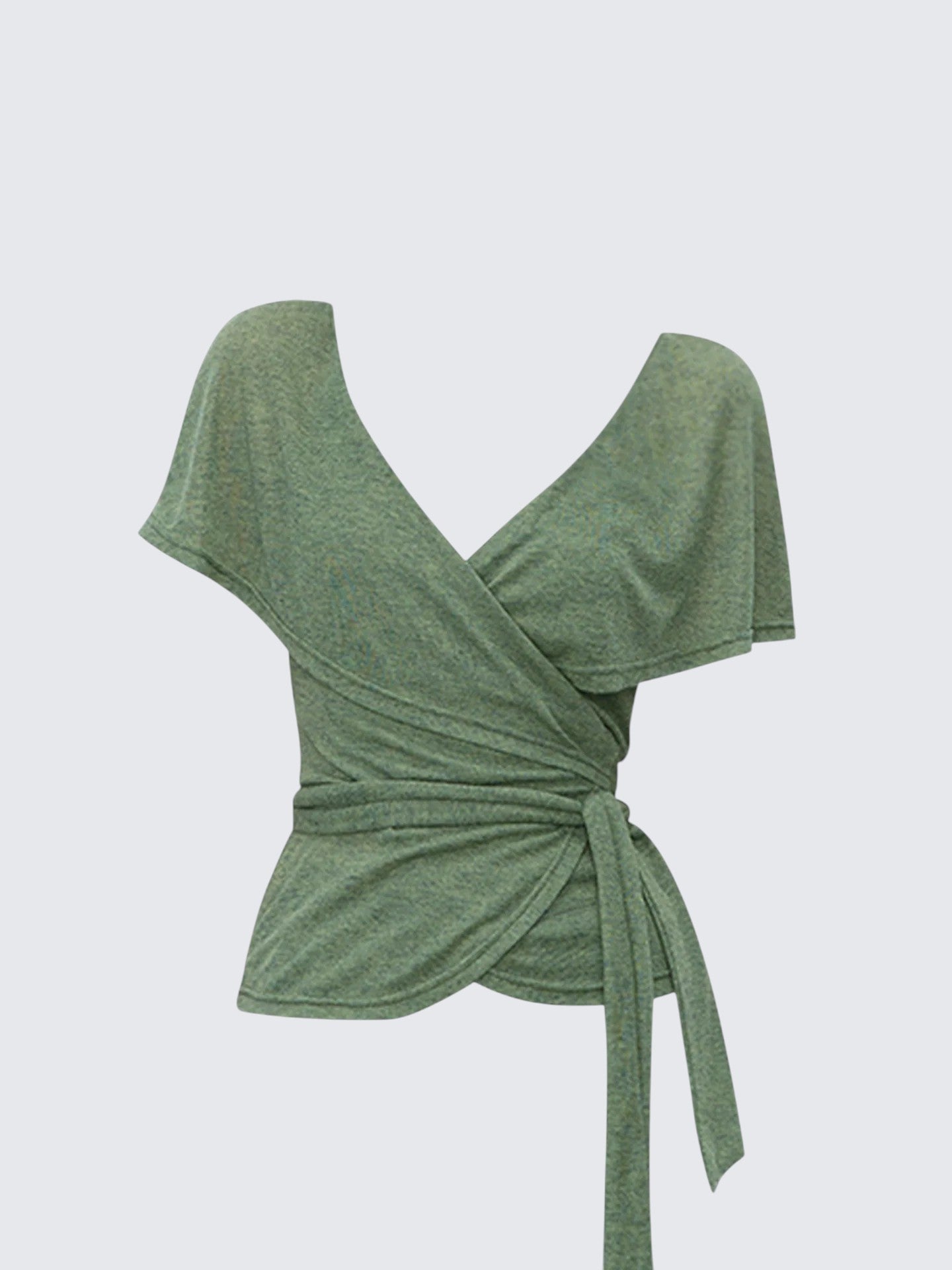 French V-Neck Green Cross Tie T-Shirt