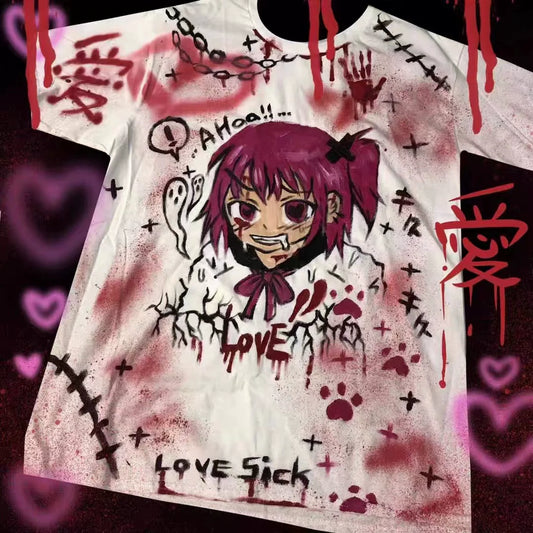 Black Crackle Splatter Graffiti Comic Print Oversized Y2K T-Shirt