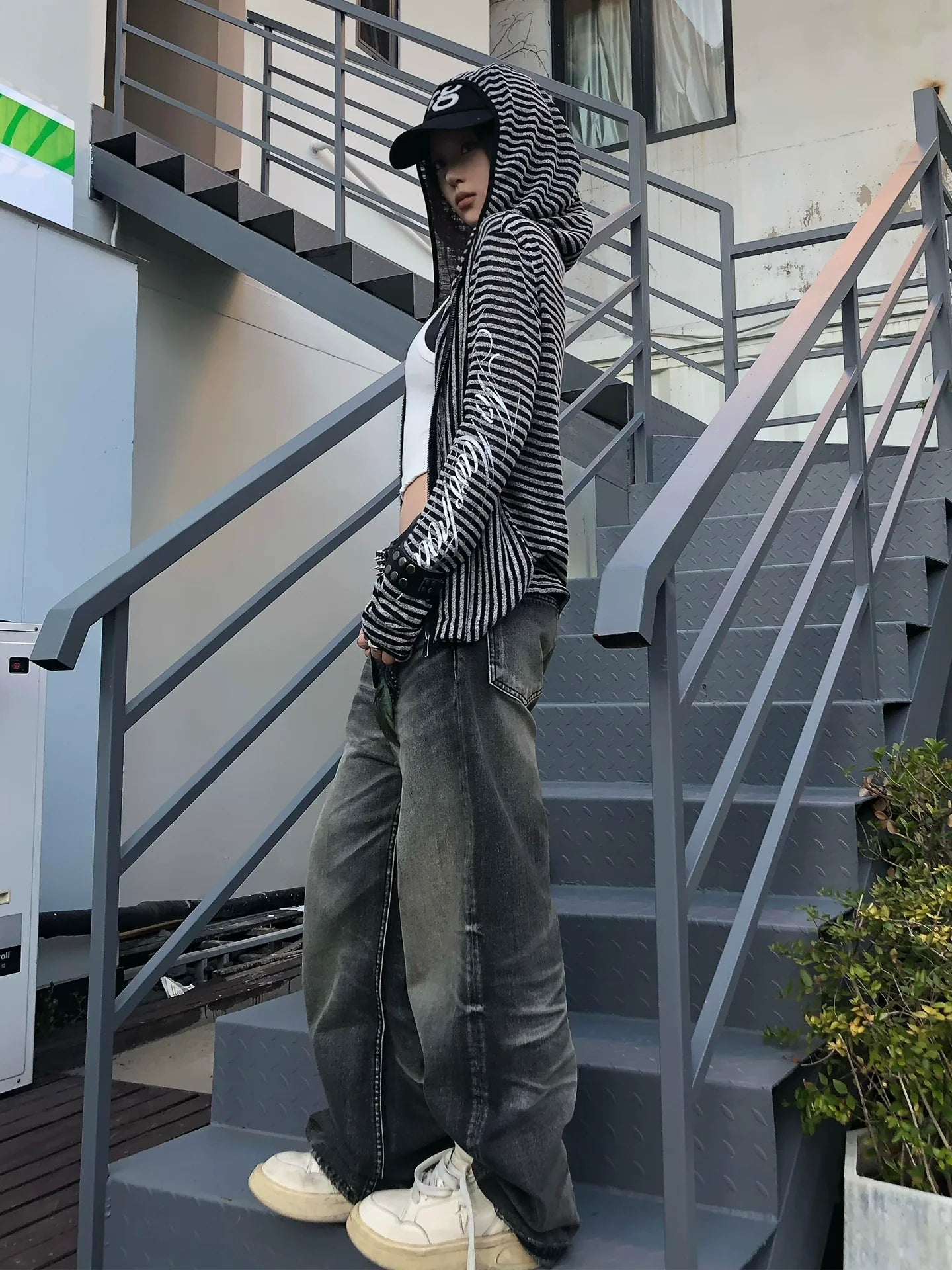 Y2K Stripe Hooded Cardigan