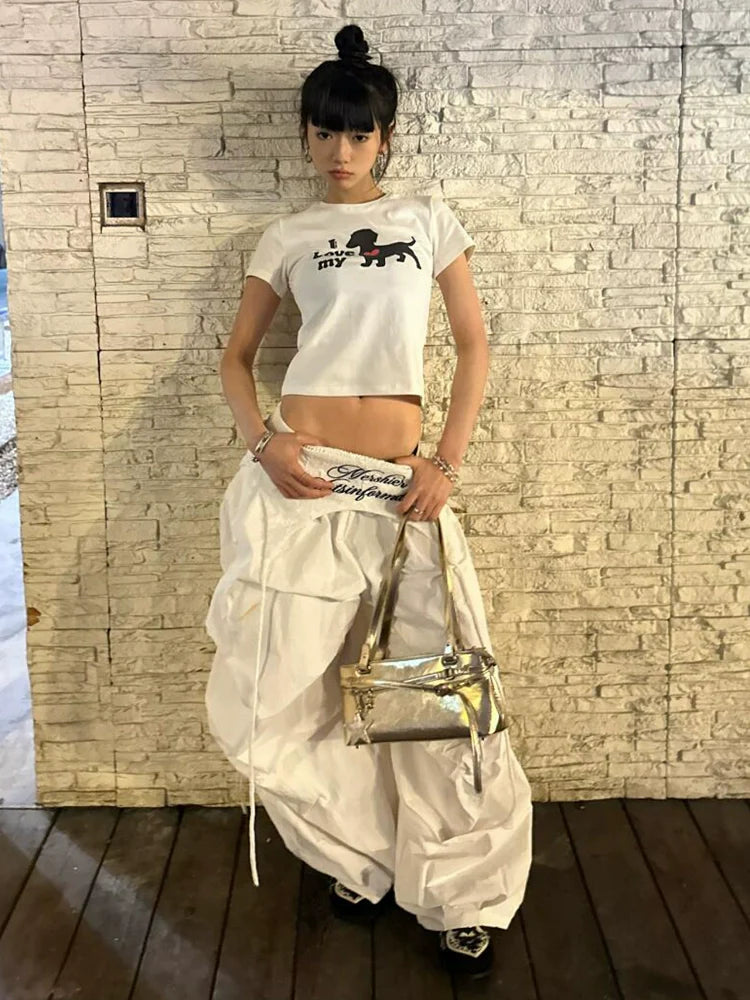 Retro White Layered Cargo Pants