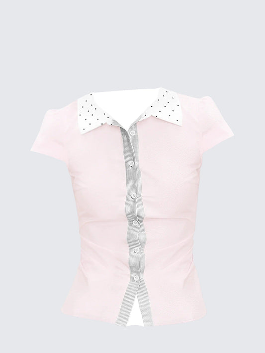 Pink Patchwork Dot Stripe Shirt