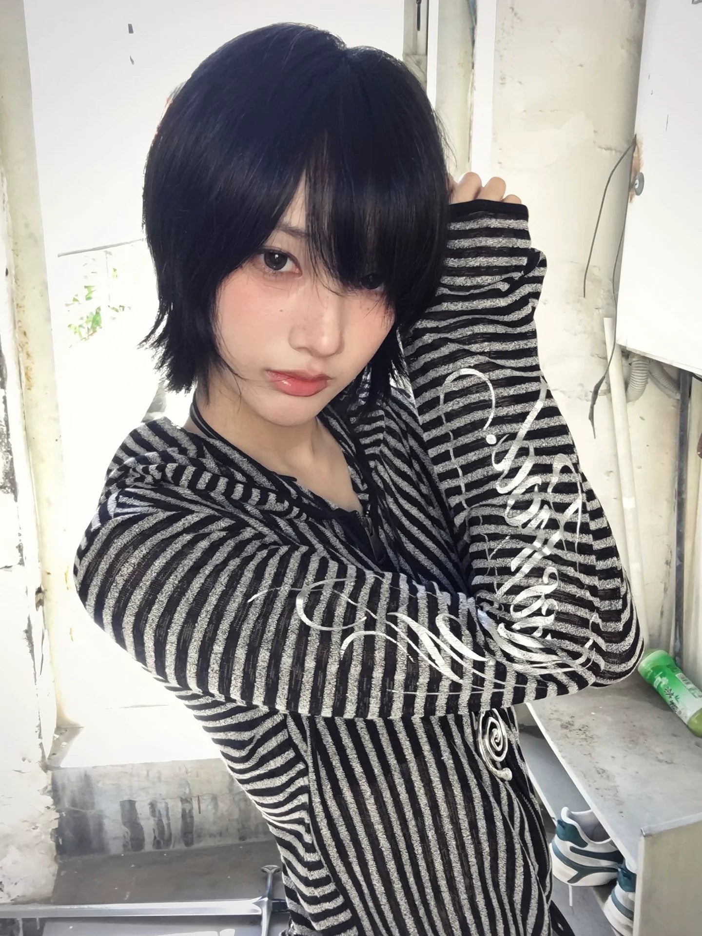 Y2K Striped Hooded Cutout Cardigan