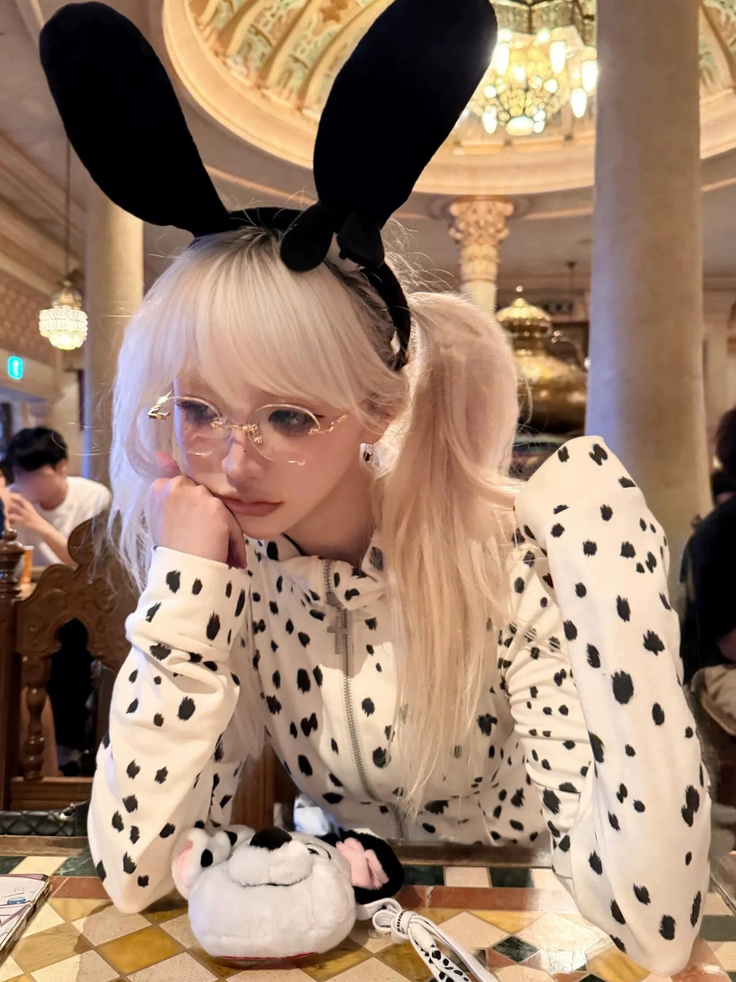 White Spotted Dog Hoodie Cardigan