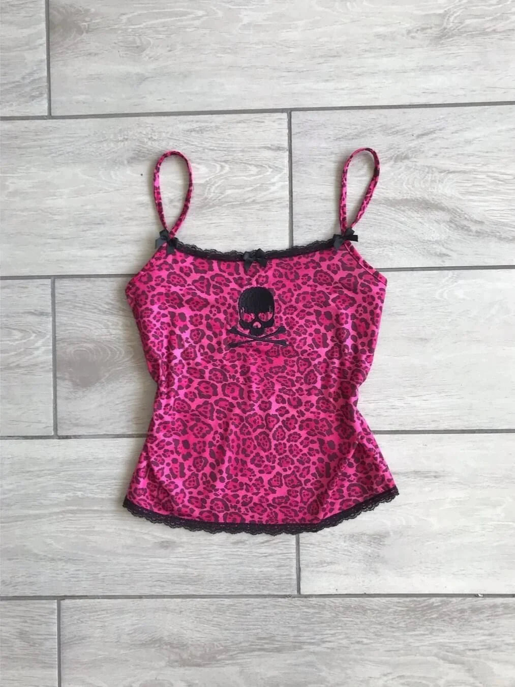 Magenta Leopard Tank Top Subculture Y2K E-girl Abi American Vintage Leopard Skull Tank Top