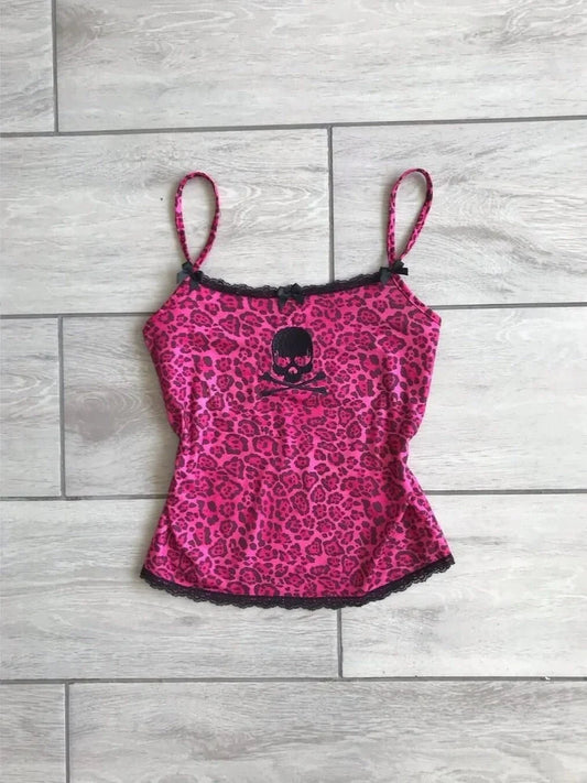 Magenta Leopard Tank Top Subculture Y2K E-girl Abi American Vintage Leopard Skull Tank Top