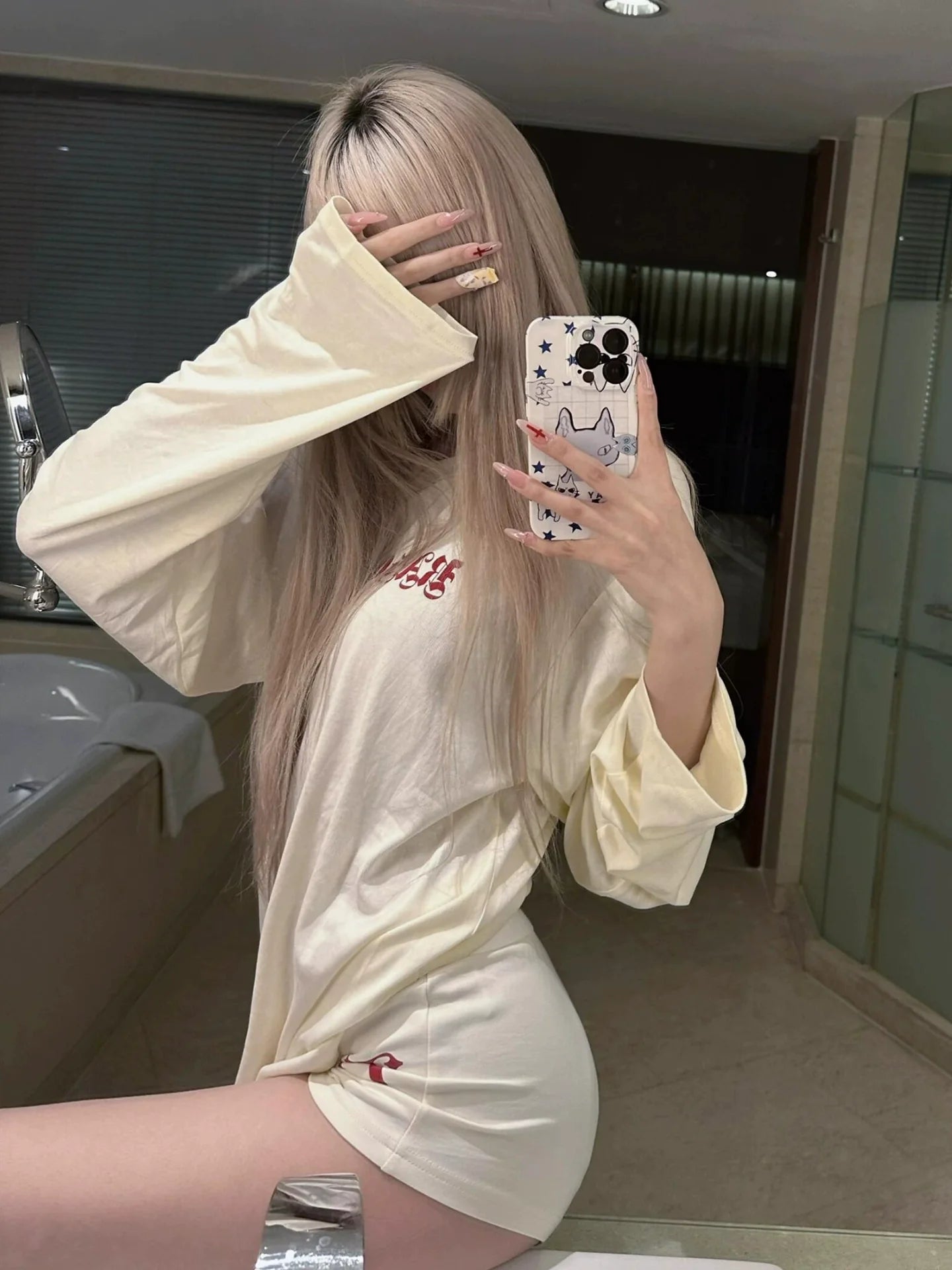 American Vintage White Long Sleeve Tee Autumn Cozy Loose Base Layer Top