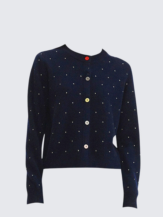 American Retro Color Button Studded Knit Cardigan